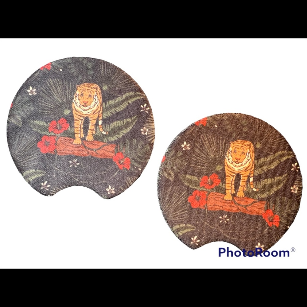 Tiger Hibiscus Set Of 2 Car Cup Coasters New